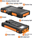 Solar Power Bank 38800mAh Portable Solar Charger 3 Ports Power Bank External Batteries 3 Solar Panels with Flashlight Light/SOS/Strobe (Orange, 38800mAh)