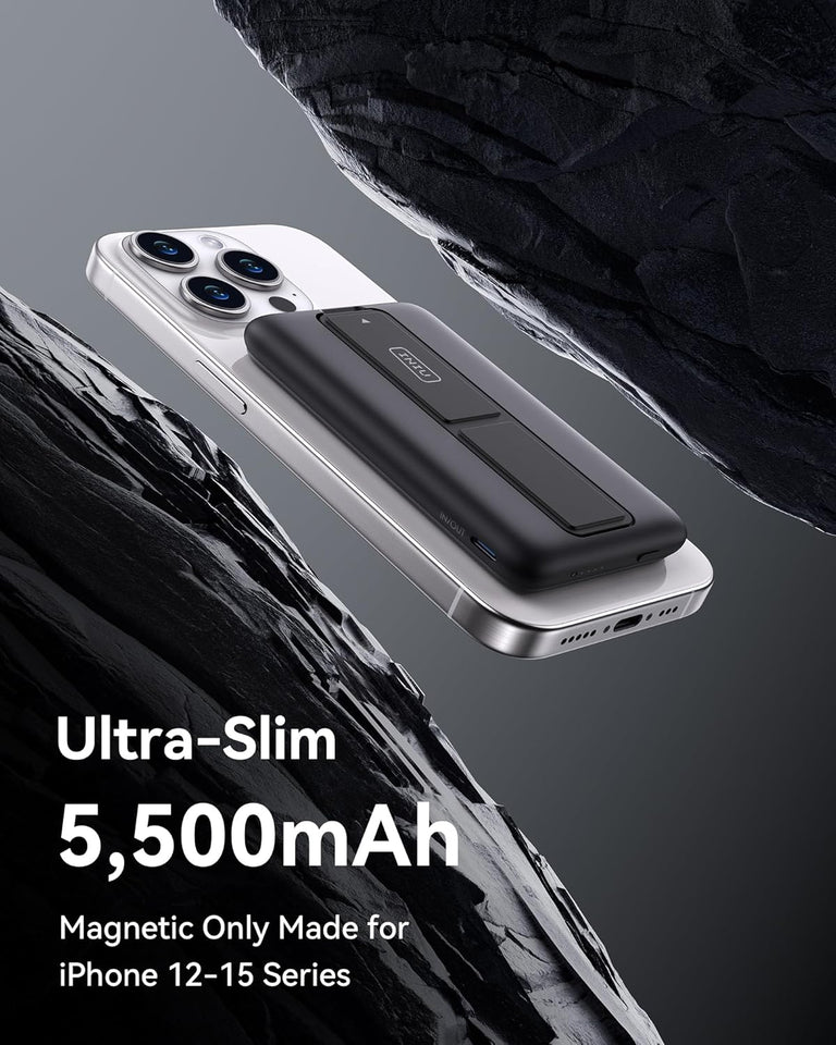 INIU for MagSafe Portable Charger, Ultra Slim 5500mAh 20W Magnetic Power Bank with Foldable Stand, USB-C in&Out Wireless Battery Pack, for iPhone 16/16 Plus/16 Pro/16 Pro Max, iPhone 15/14/13/12