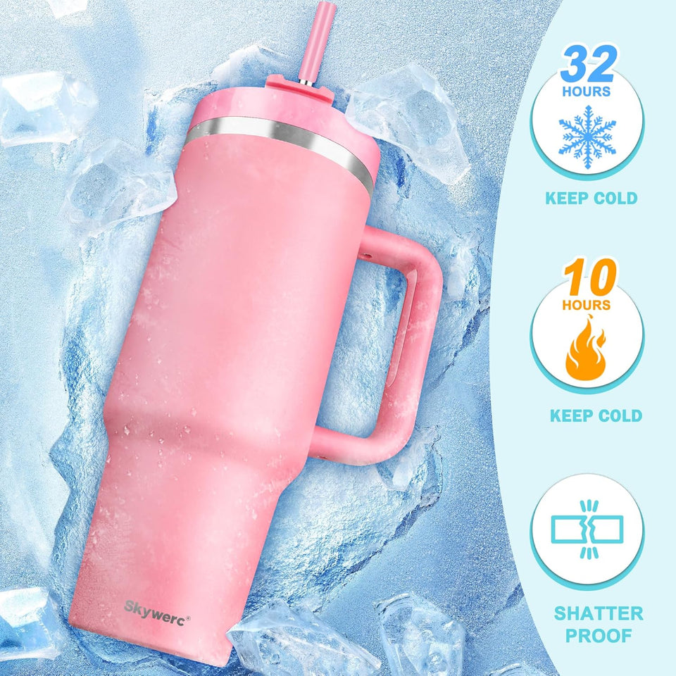40 oz Tumbler with Handle and Straw