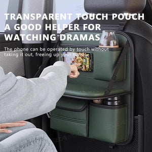 Pocket Car Organizer with Folding Table Tissue Anti Kick Pad Cup Holder