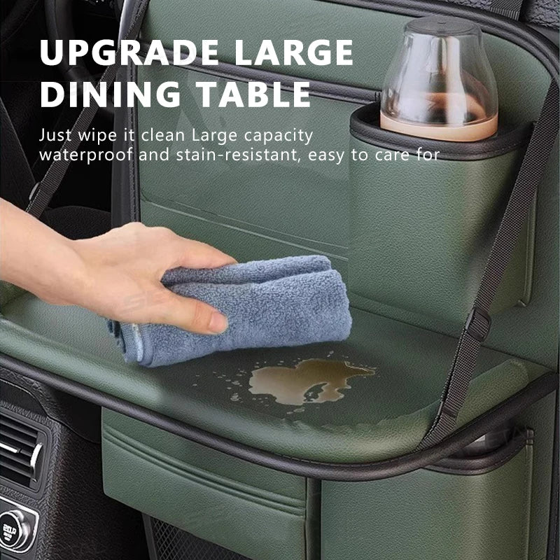 Pocket Car Organizer with Folding Table Tissue Anti Kick Pad Cup Holder