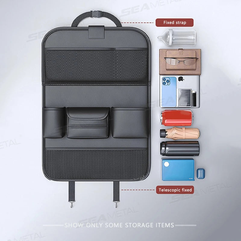 Pocket Car Organizer with Folding Table Tissue Anti Kick Pad Cup Holder
