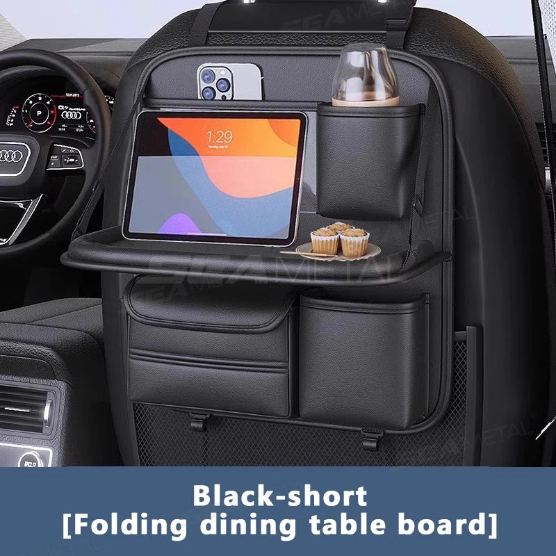 Pocket Car Organizer with Folding Table Tissue Anti Kick Pad Cup Holder